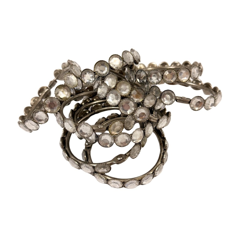 Set of 10 Vintage Silver Tone Rhinestone Napkin Rings Glam Table Decor